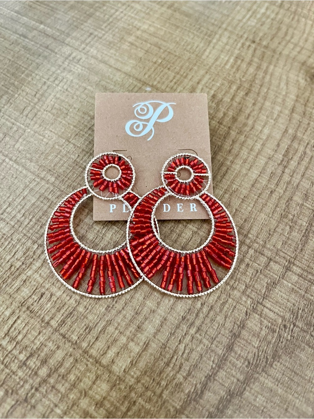 Plunder Red Beaded Double Hoop Statement Earrings